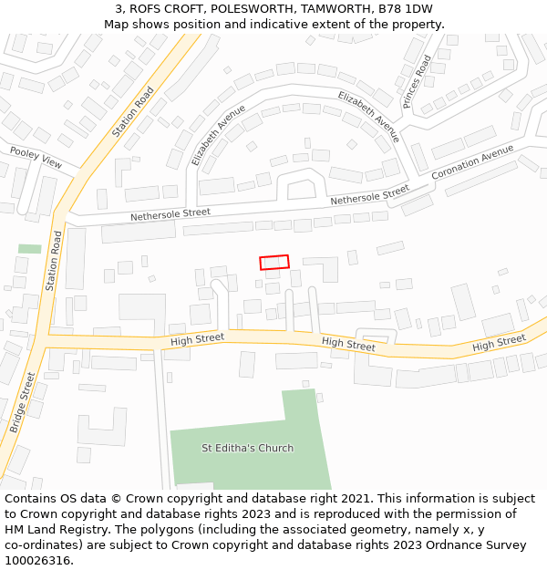 3, ROFS CROFT, POLESWORTH, TAMWORTH, B78 1DW: Location map and indicative extent of plot