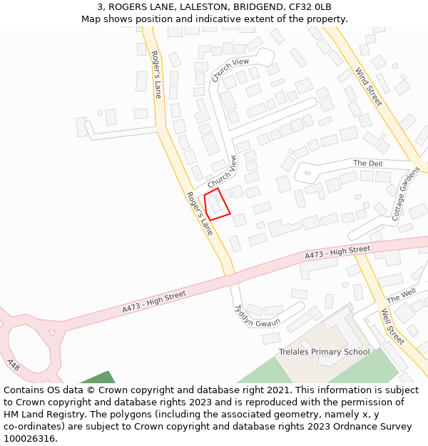 3, ROGERS LANE, LALESTON, BRIDGEND, CF32 0LB: Location map and indicative extent of plot