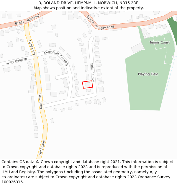 3, ROLAND DRIVE, HEMPNALL, NORWICH, NR15 2RB: Location map and indicative extent of plot