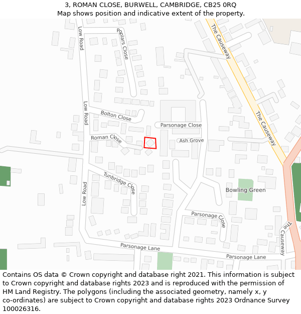 3, ROMAN CLOSE, BURWELL, CAMBRIDGE, CB25 0RQ: Location map and indicative extent of plot