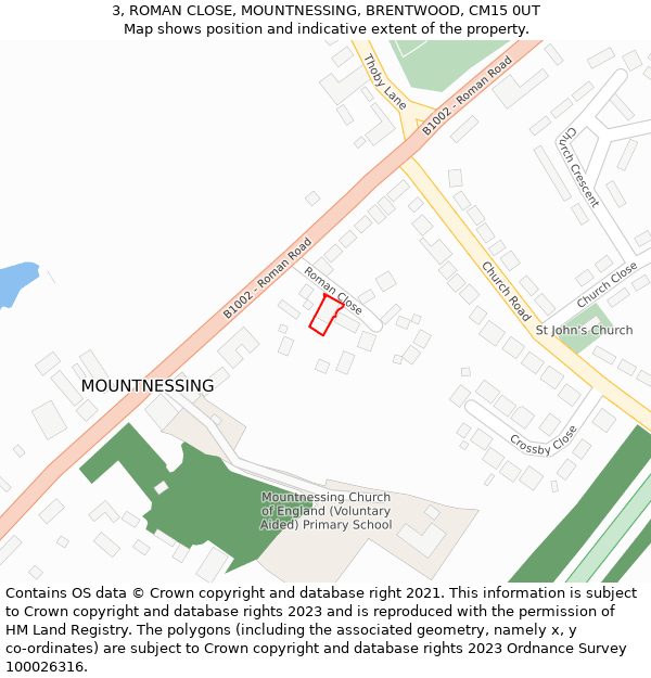 3, ROMAN CLOSE, MOUNTNESSING, BRENTWOOD, CM15 0UT: Location map and indicative extent of plot