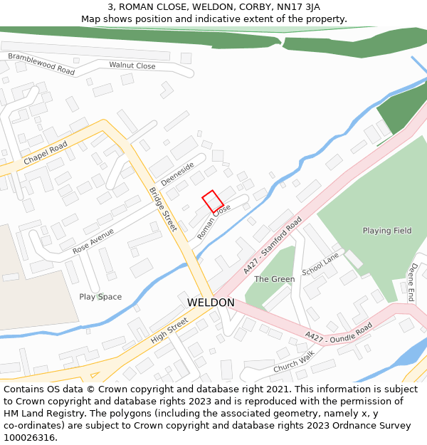 3, ROMAN CLOSE, WELDON, CORBY, NN17 3JA: Location map and indicative extent of plot