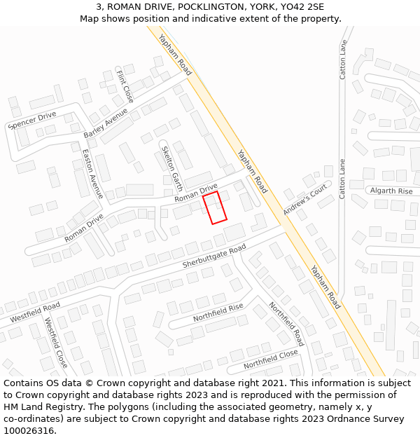 3, ROMAN DRIVE, POCKLINGTON, YORK, YO42 2SE: Location map and indicative extent of plot