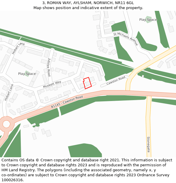 3, ROMAN WAY, AYLSHAM, NORWICH, NR11 6GL: Location map and indicative extent of plot