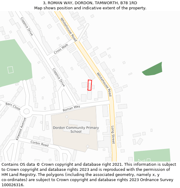 3, ROMAN WAY, DORDON, TAMWORTH, B78 1RD: Location map and indicative extent of plot