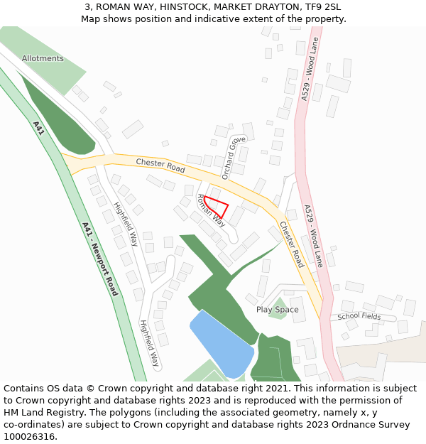 3, ROMAN WAY, HINSTOCK, MARKET DRAYTON, TF9 2SL: Location map and indicative extent of plot