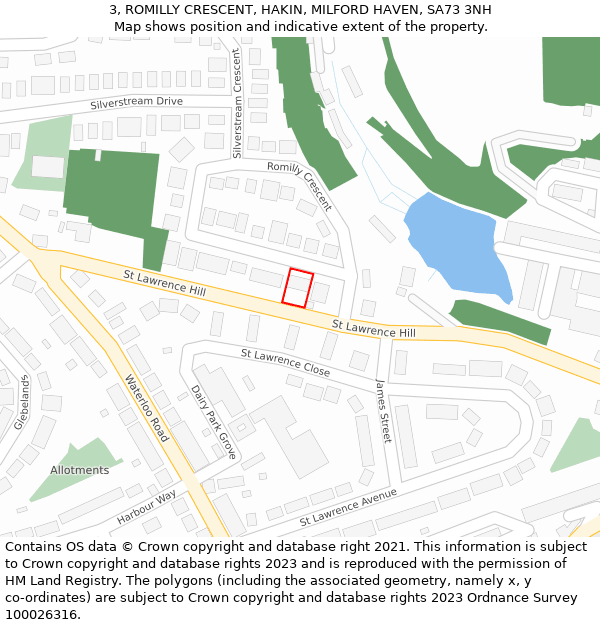 3, ROMILLY CRESCENT, HAKIN, MILFORD HAVEN, SA73 3NH: Location map and indicative extent of plot