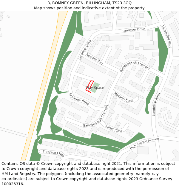 3, ROMNEY GREEN, BILLINGHAM, TS23 3GQ: Location map and indicative extent of plot