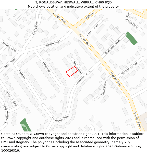 3, RONALDSWAY, HESWALL, WIRRAL, CH60 8QD: Location map and indicative extent of plot