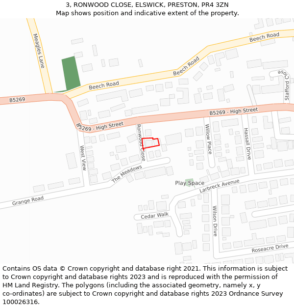 3, RONWOOD CLOSE, ELSWICK, PRESTON, PR4 3ZN: Location map and indicative extent of plot