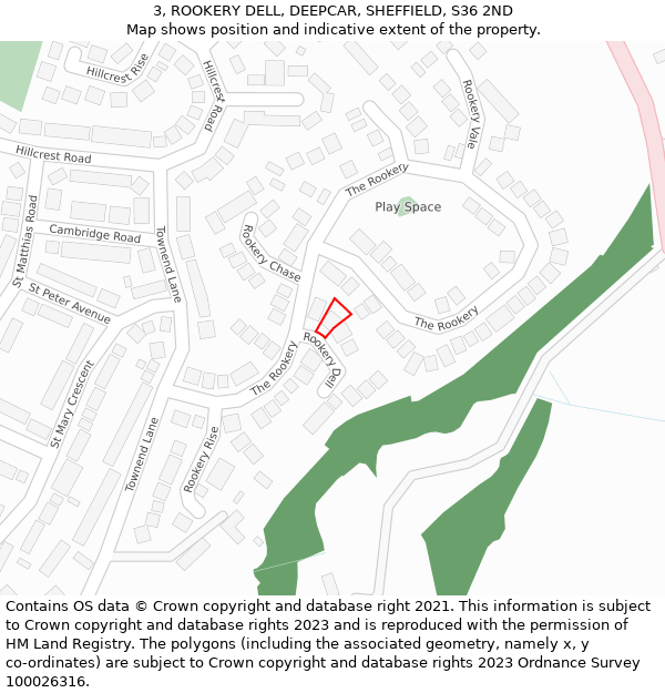 3, ROOKERY DELL, DEEPCAR, SHEFFIELD, S36 2ND: Location map and indicative extent of plot
