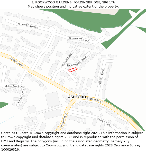 3, ROOKWOOD GARDENS, FORDINGBRIDGE, SP6 1TA: Location map and indicative extent of plot