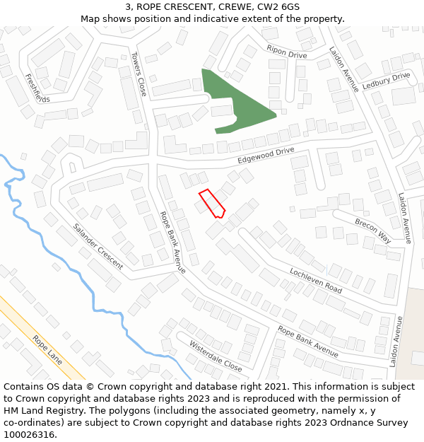 3, ROPE CRESCENT, CREWE, CW2 6GS: Location map and indicative extent of plot