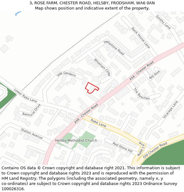 3, ROSE FARM, CHESTER ROAD, HELSBY, FRODSHAM, WA6 0AN: Location map and indicative extent of plot