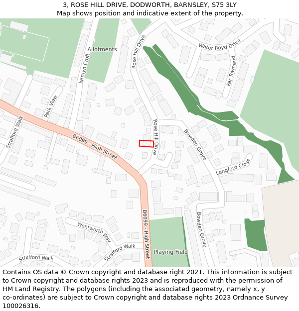 3, ROSE HILL DRIVE, DODWORTH, BARNSLEY, S75 3LY: Location map and indicative extent of plot