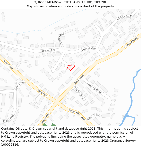 3, ROSE MEADOW, STITHIANS, TRURO, TR3 7RL: Location map and indicative extent of plot