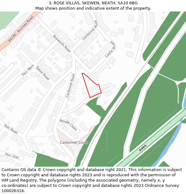 3, ROSE VILLAS, SKEWEN, NEATH, SA10 6BG: Location map and indicative extent of plot