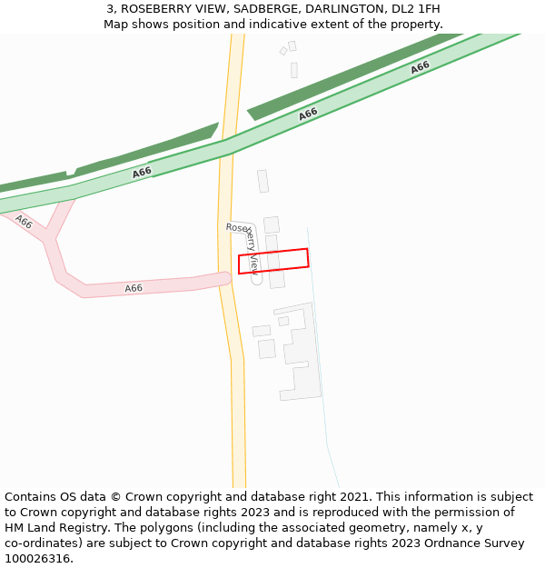 3, ROSEBERRY VIEW, SADBERGE, DARLINGTON, DL2 1FH: Location map and indicative extent of plot