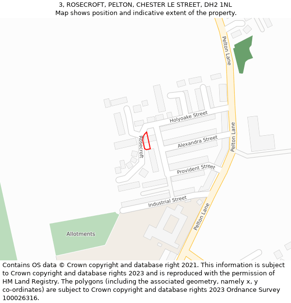 3, ROSECROFT, PELTON, CHESTER LE STREET, DH2 1NL: Location map and indicative extent of plot