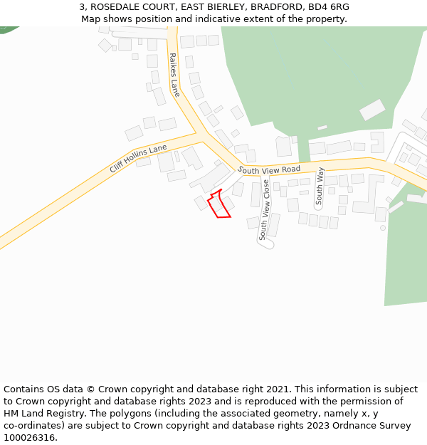 3, ROSEDALE COURT, EAST BIERLEY, BRADFORD, BD4 6RG: Location map and indicative extent of plot