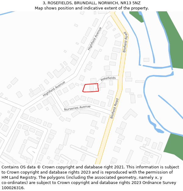 3, ROSEFIELDS, BRUNDALL, NORWICH, NR13 5NZ: Location map and indicative extent of plot