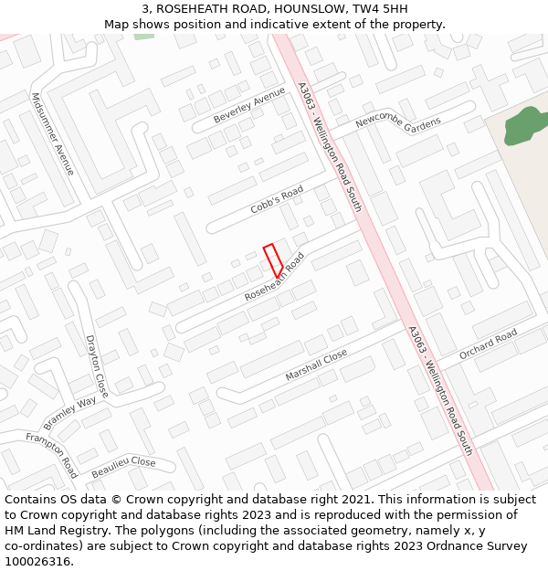 3, ROSEHEATH ROAD, HOUNSLOW, TW4 5HH: Location map and indicative extent of plot