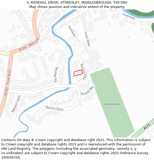 3, ROSEHILL DRIVE, STOKESLEY, MIDDLESBROUGH, TS9 5NU: Location map and indicative extent of plot