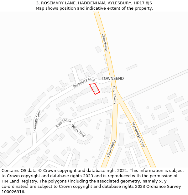 3, ROSEMARY LANE, HADDENHAM, AYLESBURY, HP17 8JS: Location map and indicative extent of plot