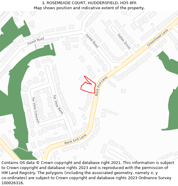 3, ROSEMEADE COURT, HUDDERSFIELD, HD5 8FA: Location map and indicative extent of plot