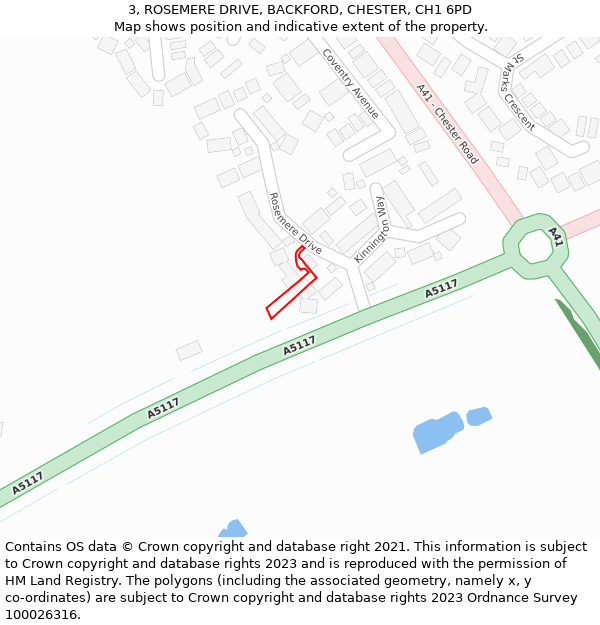 3, ROSEMERE DRIVE, BACKFORD, CHESTER, CH1 6PD: Location map and indicative extent of plot