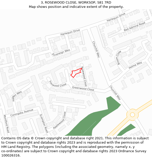 3, ROSEWOOD CLOSE, WORKSOP, S81 7RD: Location map and indicative extent of plot