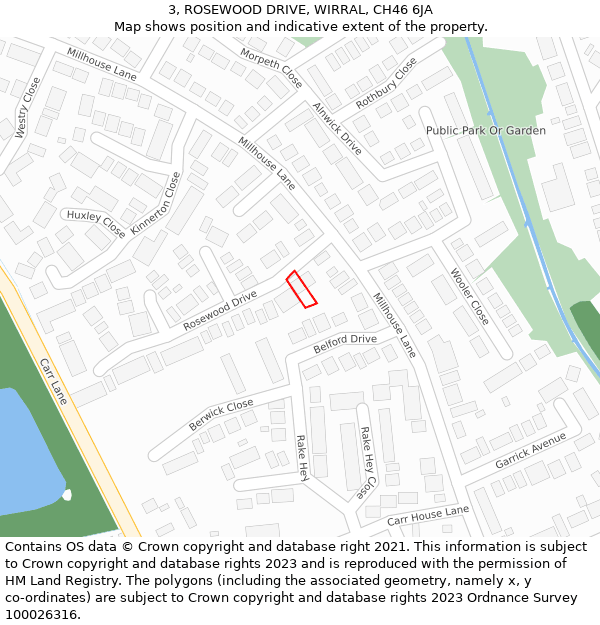 3, ROSEWOOD DRIVE, WIRRAL, CH46 6JA: Location map and indicative extent of plot