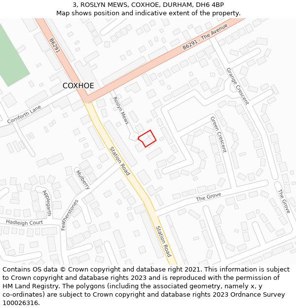3, ROSLYN MEWS, COXHOE, DURHAM, DH6 4BP: Location map and indicative extent of plot