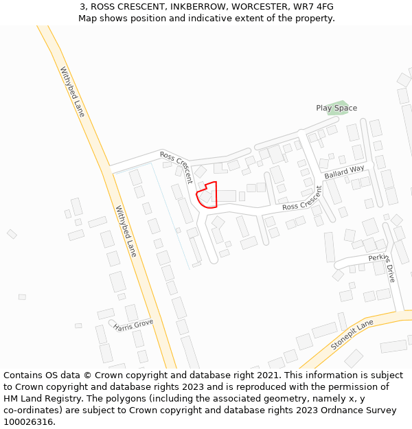 3, ROSS CRESCENT, INKBERROW, WORCESTER, WR7 4FG: Location map and indicative extent of plot