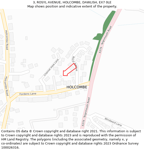 3, ROSYL AVENUE, HOLCOMBE, DAWLISH, EX7 0LE: Location map and indicative extent of plot