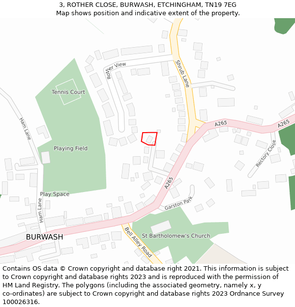 3, ROTHER CLOSE, BURWASH, ETCHINGHAM, TN19 7EG: Location map and indicative extent of plot