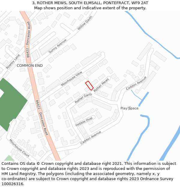 3, ROTHER MEWS, SOUTH ELMSALL, PONTEFRACT, WF9 2AT: Location map and indicative extent of plot