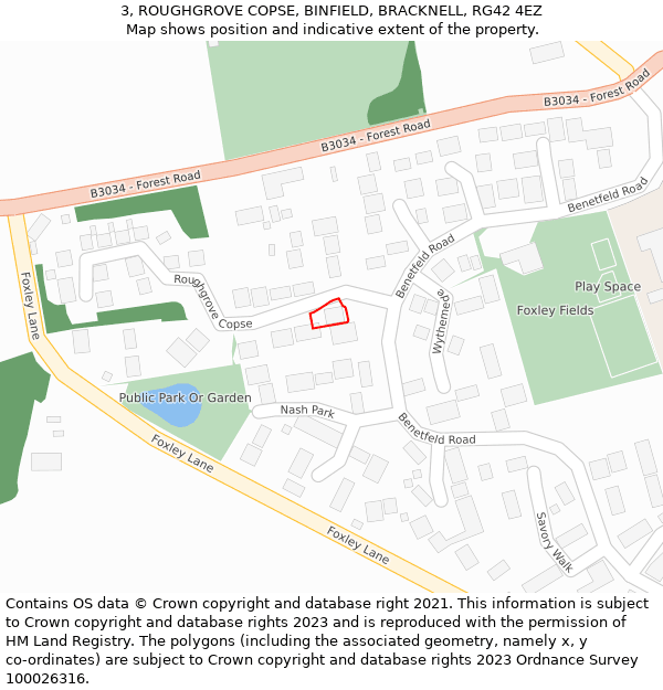 3, ROUGHGROVE COPSE, BINFIELD, BRACKNELL, RG42 4EZ: Location map and indicative extent of plot