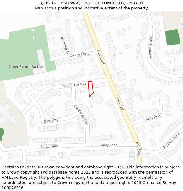3, ROUND ASH WAY, HARTLEY, LONGFIELD, DA3 8BT: Location map and indicative extent of plot