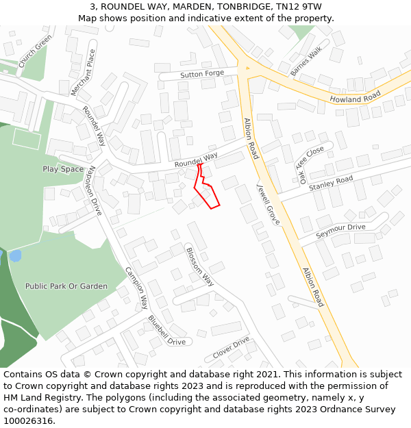 3, ROUNDEL WAY, MARDEN, TONBRIDGE, TN12 9TW: Location map and indicative extent of plot