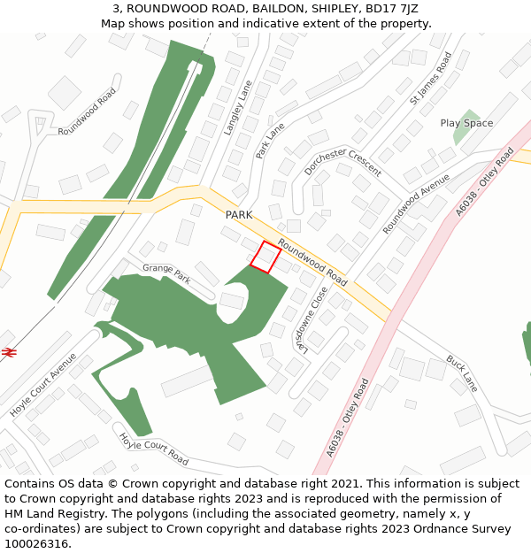 3, ROUNDWOOD ROAD, BAILDON, SHIPLEY, BD17 7JZ: Location map and indicative extent of plot