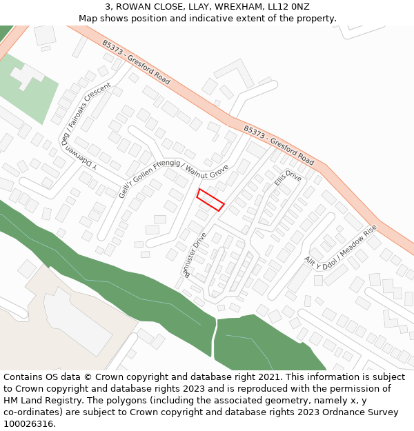 3, ROWAN CLOSE, LLAY, WREXHAM, LL12 0NZ: Location map and indicative extent of plot