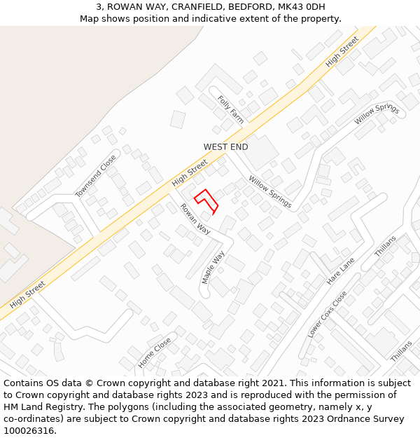 3, ROWAN WAY, CRANFIELD, BEDFORD, MK43 0DH: Location map and indicative extent of plot