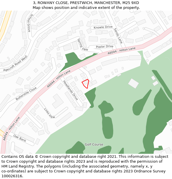 3, ROWANY CLOSE, PRESTWICH, MANCHESTER, M25 9XD: Location map and indicative extent of plot