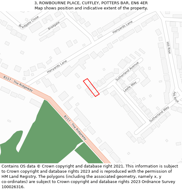 3, ROWBOURNE PLACE, CUFFLEY, POTTERS BAR, EN6 4ER: Location map and indicative extent of plot