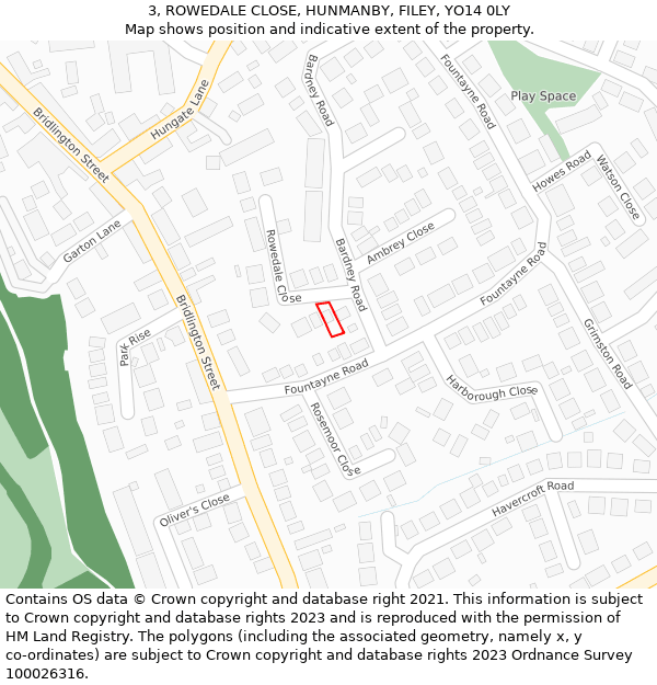 3, ROWEDALE CLOSE, HUNMANBY, FILEY, YO14 0LY: Location map and indicative extent of plot