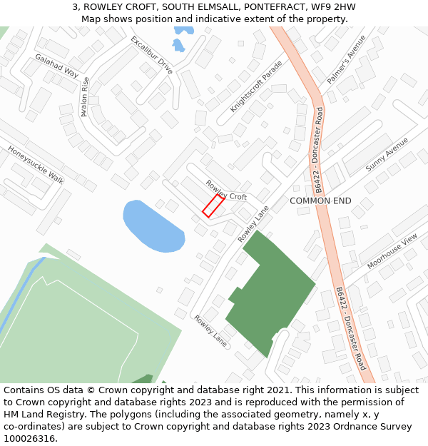 3, ROWLEY CROFT, SOUTH ELMSALL, PONTEFRACT, WF9 2HW: Location map and indicative extent of plot