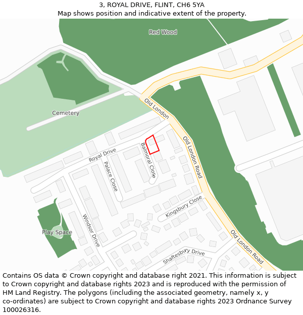 3, ROYAL DRIVE, FLINT, CH6 5YA: Location map and indicative extent of plot