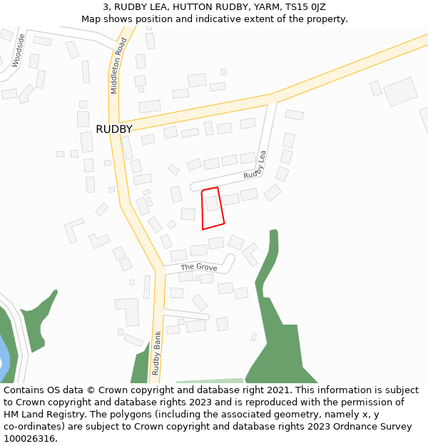 3, RUDBY LEA, HUTTON RUDBY, YARM, TS15 0JZ: Location map and indicative extent of plot