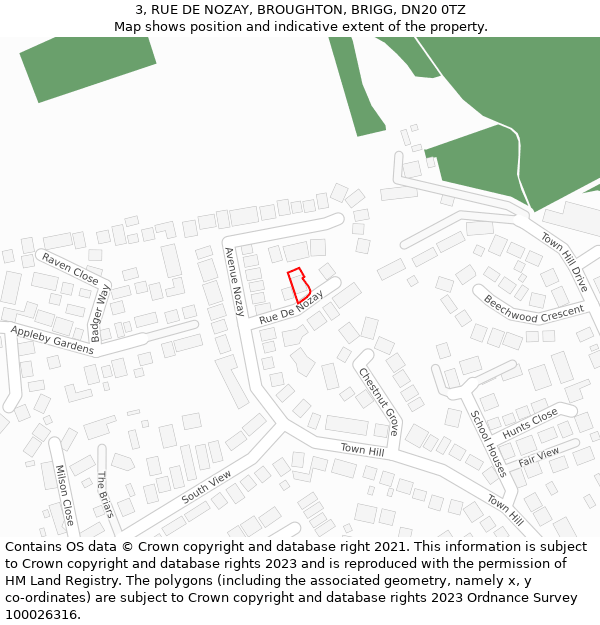 3, RUE DE NOZAY, BROUGHTON, BRIGG, DN20 0TZ: Location map and indicative extent of plot